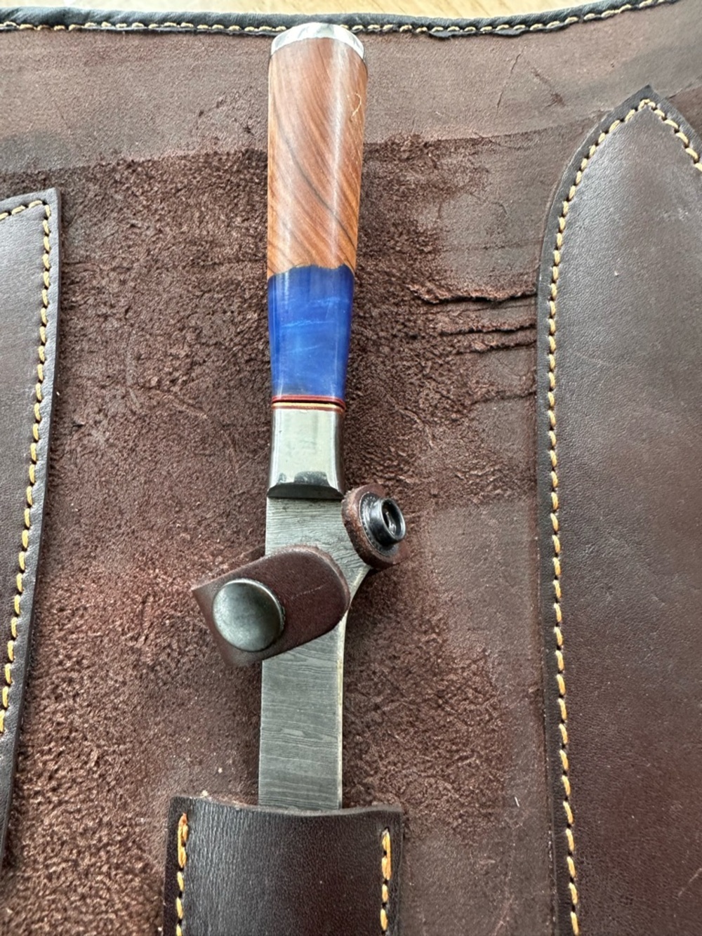 Handmade Leather Knife Roll with Set of 7 Wood-Handled Knives - Picture 8 of 15